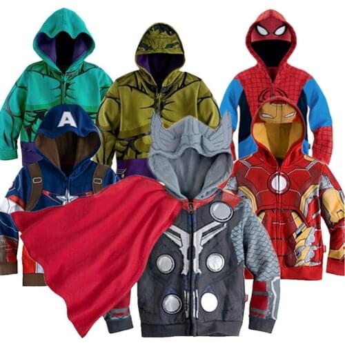 Baby Boy Coat Marvel Sweatshirt Hulk Spider-Man Captain America Avengers Sweater Cartoon Top Zipper Hoodie Childrens Clothes