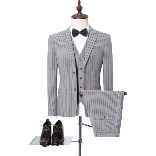 Jacket + Vest + Pants ) Men Wedding Suits 2021 Striped Slim Suit 3 Pieces Handsome Groom Suit Men Single Button Party Formal