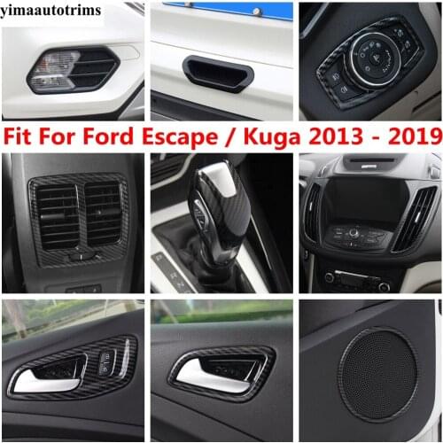 Carbon Fiber Interior Window Lift Speaker Head Light Air AC Vent Gear Cover Trim Accessories For Ford Escape / Kuga 2013 - 2019