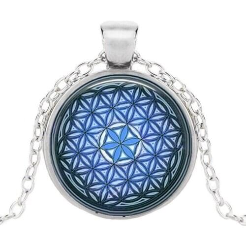 Flower of Life Necklace Om Chakra Flower Pendant Mandala Jewelry Sacred Geometry Necklace Cabochon Time Gem Spiritual