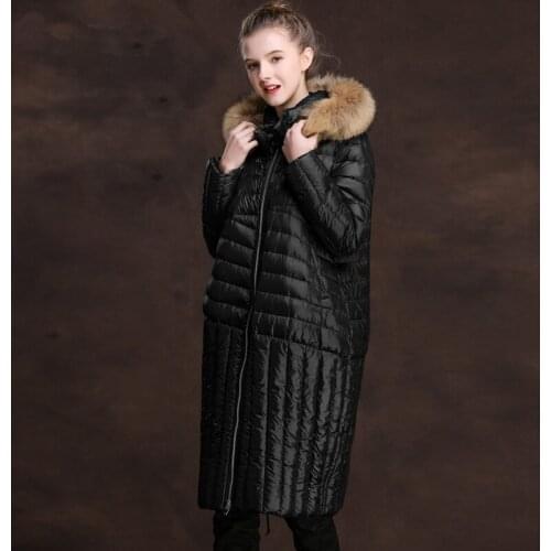 Casual 2020 Women Down Jacket Winter Warm Coat Female Raccoon Fur Collar Hooded Down Jacket Long Overcoat Parka SBD81138