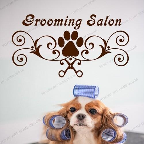 Pet Grooming Salon Wall Decals Dog Claw scissors Pet Shop window Decor Vinyl Sticker For Pets Dog Care Shop Wall Murals WQ42