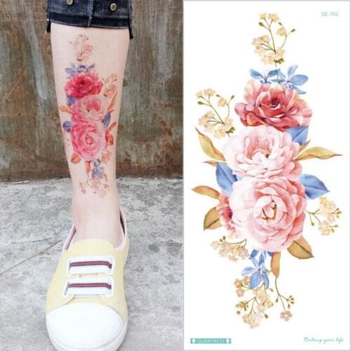 Waterproof Temporary Tattoo Sticker Flower Rose Flash Tattoos Leg Sleeve Tattoos Snake Lion Body Art Arm Fake Sleeve Tatoo Women