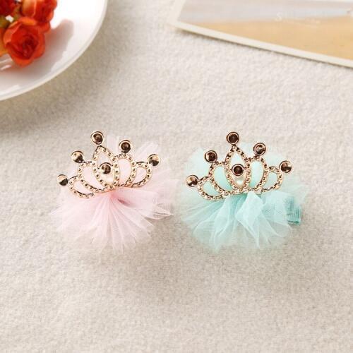 2019 New Sweet Shiny Crown Hair Clips Girls Hair Accessories Grid Yarn Crown Children Ribbon Baby Hairpins for baby Girls