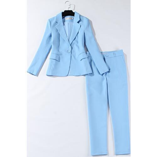 Ladies suits autumn and winter new fashion professional two-piece suit Slim suit jacket light blue nine pants temperament women