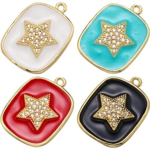 ZHUKOU 16x21mm brass rounded rectangle star pendant for women necklace earrings bracelet jewelry accessories model: VD641