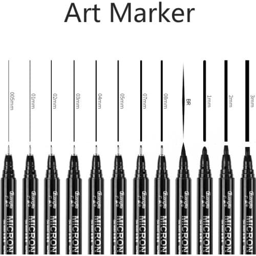 1piece Pigment Liner Pigma Micron Ink Marker Pen 0.05 0.1 0.2 0.3 0.4 0.5 0.6 0.8 Different Tip Black Fineliner Sketching Pens
