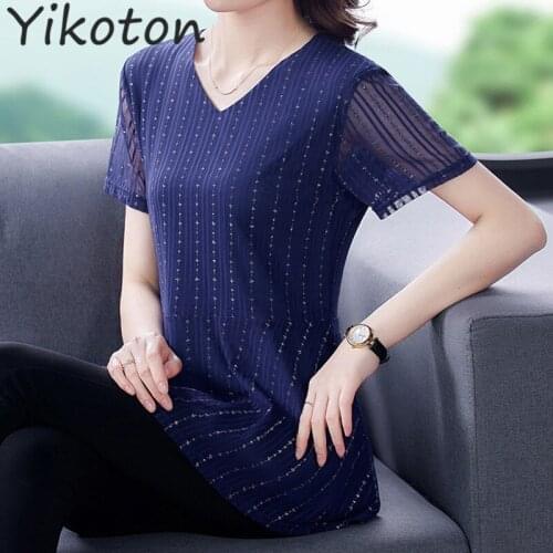 2021 Summer Blouse Shirt Fashion Short Sleeve Ladies Loose Chiffon Dress Shirts V-Neck Casual Tops Plus Size 4XL Blusas Chemise