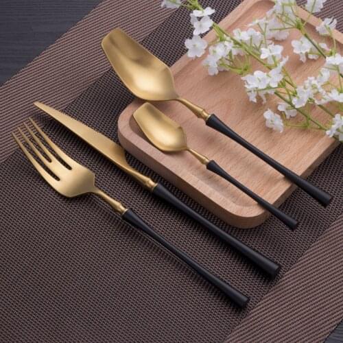 5Pcs Black Gold Stainless Steel Combination Dinnerware Sets High-Grade Knife Fork and Spoons Cutlery Set Luxury Tableware Set