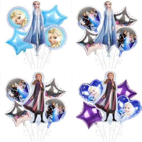 Disney 5pcs Frozen Princess Elsa Anna Foil Balloons Theme Brithday Party Decorations Kids Toys Heart Cartoon Figures Girls Gifts