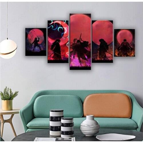5 Pieces Anime Canvas Wall Art HD Prints Modular Poster Anime Demon Slayer Poster Canvas Painting Art Decor Boy Gift