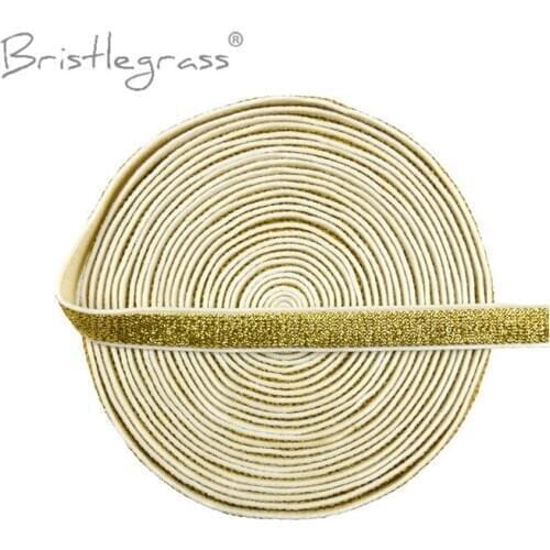 BRISTLEGRASS 5 Yard 3/8" 10mm Gold Metallic Glitter Non-foldover Elastics Spandex Band Shoulder Bra Strap Lingerie DIY Lace Trim