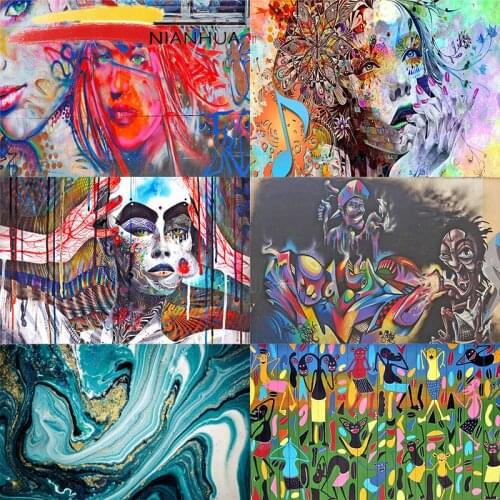 NIANHUA Square Diamond Embroidered Woman Oil Painting 5D DIY Round Cross Stitch Graffiti Art Painting Kit Home Decoration