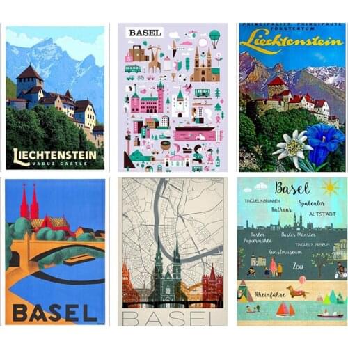 Diy Diamond Painting Basel Liechtenstein Switzerland Travel Embroidery Landscape Painting Cross Stitch Kit Mosaic Home Decor