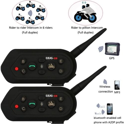 EJEAS E6 Helmet Intercom 6 Riders1200M Motorcycle Bluetooth Helmet Intercom Headset Walkie Talkie Helmet BT Interphone