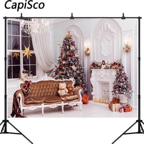 Capisco Christmas Backgrounds Photography Christmas Tree Home Decoration Fireplace Family Party Winter Season Photo Booth