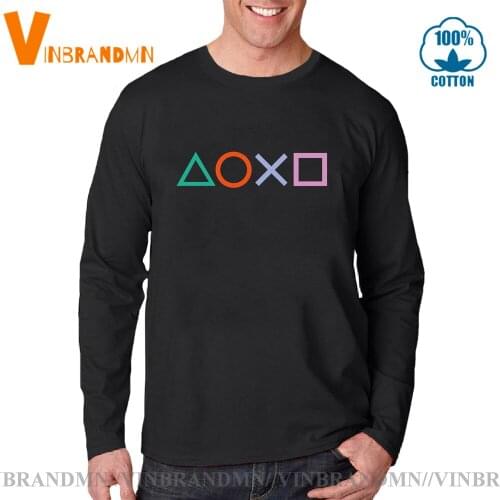 Hiphop Tshirt Xbox Game Play Station Long Sleeve Tee Shirts PS5 Controller Buttons T-Shirt Vintage PS Logo men T Shirt