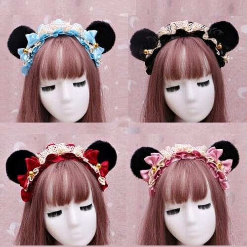 Lace headdress Maid hair band Lace Headband Bowknot Bear Ear Bell Headwear Anime cosplay costume Japanese hair accessories