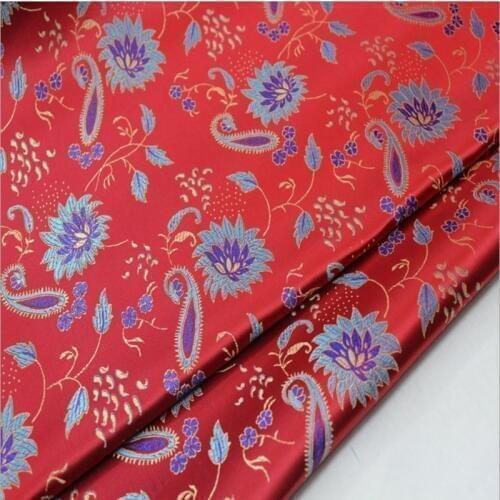 HLQON 75cm width brocade yarn dyed red fabric for patchwork felt tissue telas bed sheet cheongsam dress children coat