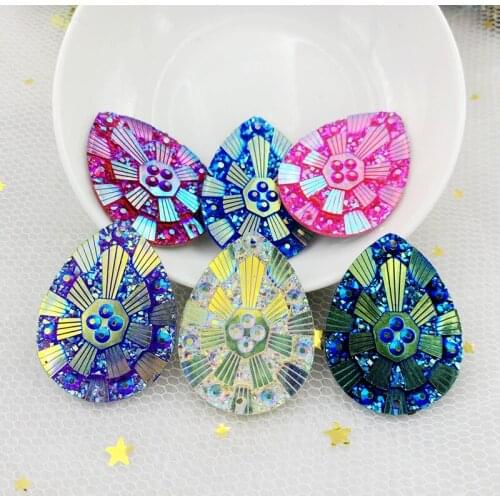 2 holes Tear Drop Sew On Rhinestone Resin Cabs For First Nation Art Handmade Jewelry Finding 30*40mm 18pcs -B73