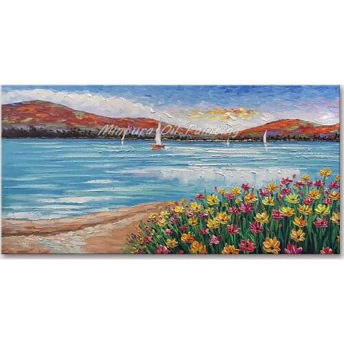 Mintura Wall Picture for Living Room Oil Paintings on Canvas Hand Painted Beautiful Outdoor Scenery Hotel Decor Art No Framed
