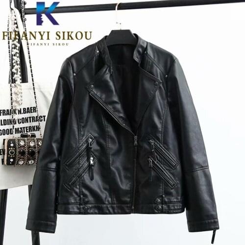 Black Faux Leather Jacket Women Zipper Biker Coat Loose Plus Size Fashion Soft PU Jackets Spring Autumn Bomber Jacket Female