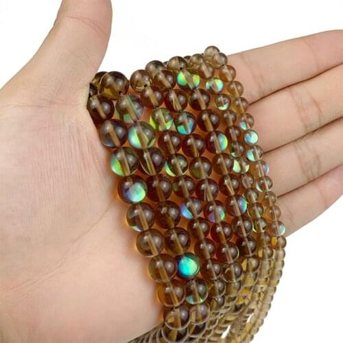 MKTREG Natural Brown Labradorite stone beads Synthetic Flash Stone Round 6/8/10MM Loose beads for jewelry making bracelets DIY