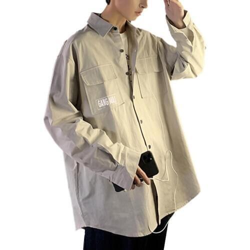 Fashion Long Sleeves Tooling Shirt Pocket Men Loose Casual Jacket Top Workwear Mens Clothing
