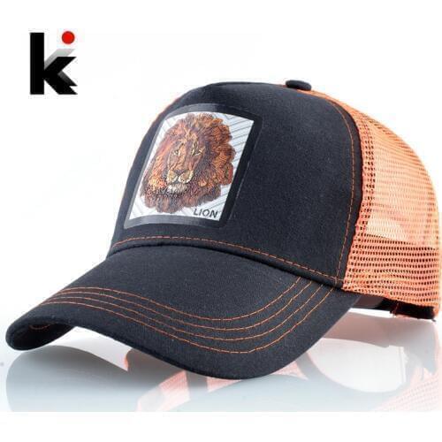 Mens Mesh Baseball Cap Fashion Trucker Caps Snapback Hip Hop Hat With Animals Patch Adjustable Streetwear Unisex Visor Mesh Hat