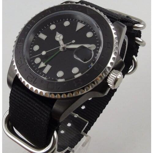 40mm Sterile Black Dial Sapphire Crystal Luminous PVD Ceramic Bezel GMT Automatic Movement Mens Watch