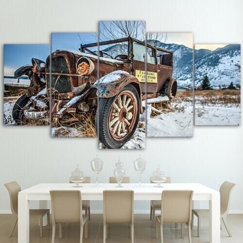 Full SquareRound Drill 5D Diy Diamond Painting Snowfield5 Pieces Retro Old Broken Car Embroidery Cross Stitch NeedleworkZP-1050