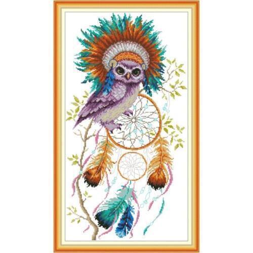 Joy Sunday Owl Painting Counted Cross Stitch Set for Embroidery Kit 14CT 11CT Printed on Canvas DMC DIY for Needlework Crosstich