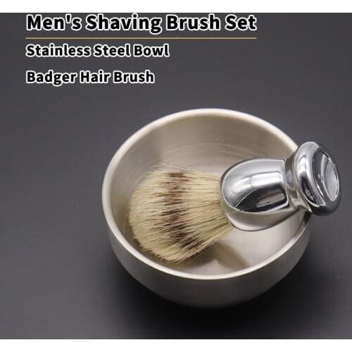 Men Wet Shave Brushes Set Gift Stainless Steel Bowl Badger Hair Shaving Brush Face Cleaning Male Shaving Appliance