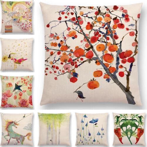 Watercolor Cartoon Unicorn Fairy Tale Cushion Cover Fresh Painting Home Decor Sofa Throw Pillow Case