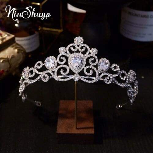 NiuShuya European Tiaras Crowns AAA CZ Zirconia Rhinestones Princess Pageant Engagement Wedding Hair Accessories Bridal Jewelry