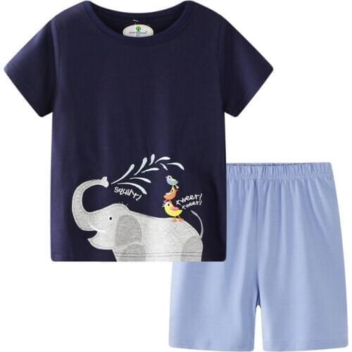 New Summer Boys Childrens Clothing Sets European And American Style Cotton Baby Suit Cartoon Pattern Elephant Pattern Home Clo
