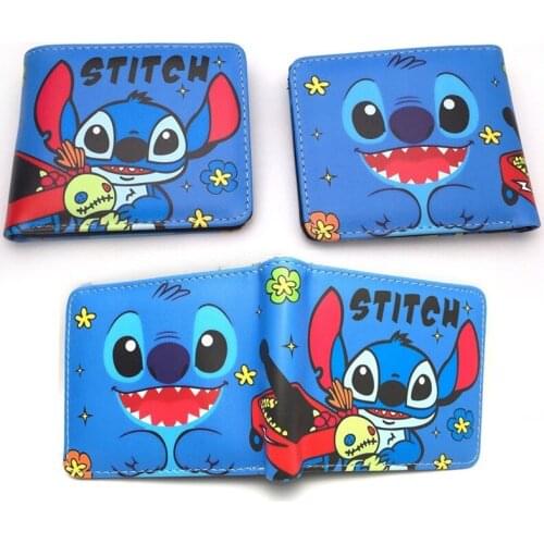 Disney New Blue Stitch Wallet Two Folding Coin Purse Elementary School Student Gift Wallet Coin Purse Durable