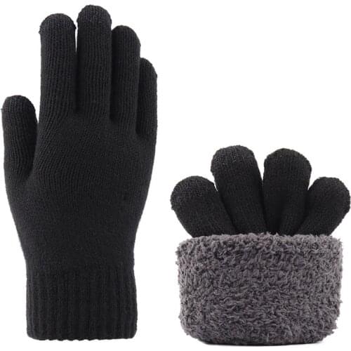 Winter New Man Keep Warm Touch Screen Plus Velvet Inside Thicken Knitting Gloves Wear-Resistant Anti-Slip Solid Fashion Male Sof