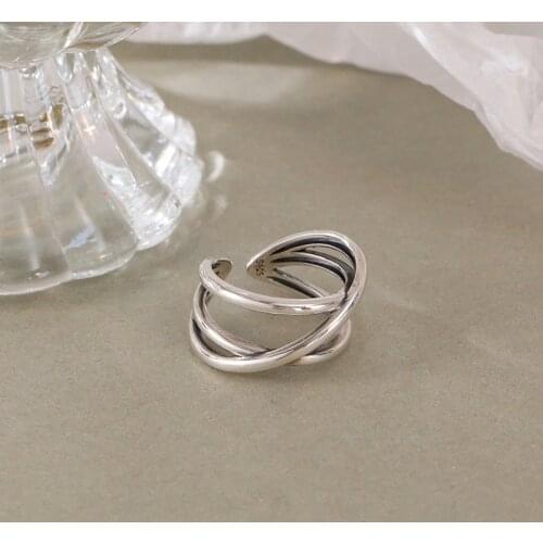 Real 100% S925 Sterling Silver Multi-layer Rings For Women Fine Jewelry, Vintage Cross Ring Female Party Fashion Accessories