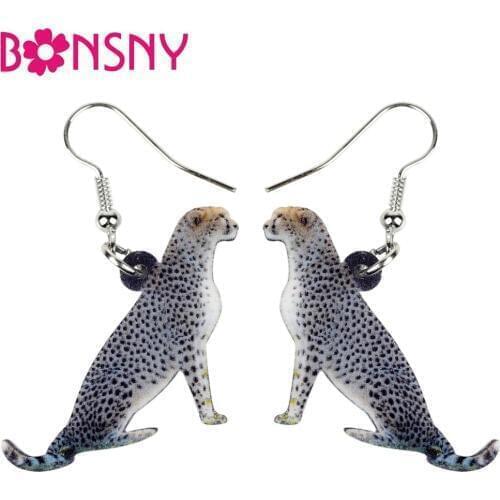 Bonsny Acrylic Sitting Leopard Panther Earrings Big Long Dangle Drop Africa Animal Jewelry For Women Girls Teens Wholesale Gift