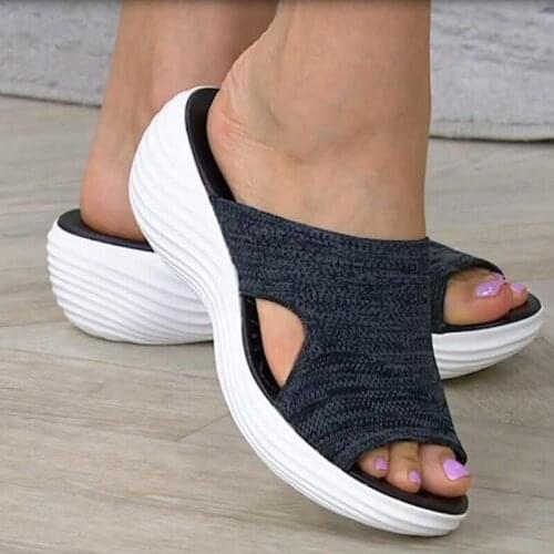 Summer Women Slippers Casual Mesh Open Toe Wedge Slip-On Platform Solid Ladies Slides Soft Beach Shoes for Women 2021 Sandals