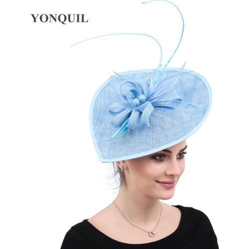 Light Blue Derby Big Fascinators Hat Wedding Womens Elegnat Headpiece Vintage Fashion Headwear Occasion Tea Formal Fedora Caps