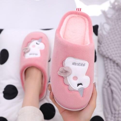Women Cute Cartoon Slippers Winter Home Cotton Shoes Men Indoor Warm Plush Slippers Parent Children Non-slip Bedroom Footwear