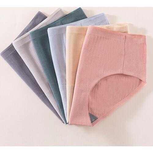 Wasteheart New Women Fashion Cotton Mid Waist Panties Underwear Lingerie Seamless One-Piece Briefs Underpants M L XL Plus Size