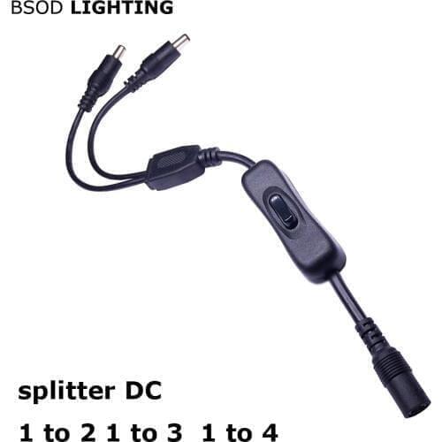 BSOD Connector DC Splittler with Switch Female to Male 1 to 2 3 4 Extansion Cable 5.5*2.1 No Welding for Led Light Camera CCTV