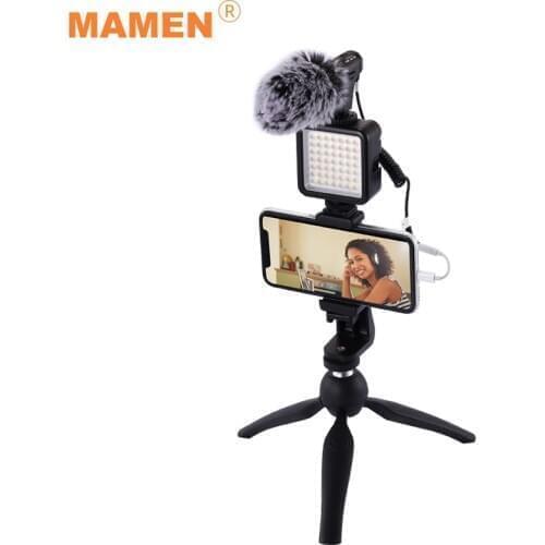 MAMEN 07Pro Vlog Kits LED Video Light With Recording Microphone&Tripod For Android/iOS Phones Photography Lighting