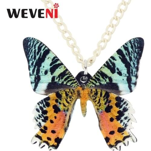 WEVENI Acrylic Big Madagascan Sunset Moth Insect Necklace Pendant Long Chain Choker Hot Animal Jewelry For Women Girls 2018 Gift