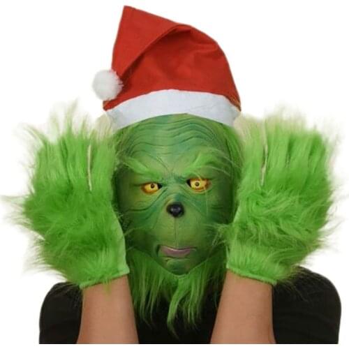 Green Hair Monster Mask Set Halloween Christmas Terror Cosplay Latex Material Party Masquerade Creative Role Playing Mask Gloves