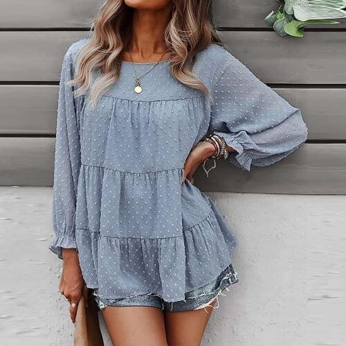 Womens Fashion O-Neck Ruffles Casual Blouse Long Sleeve Loose Casual Lace Bohemian Top Sexy Creative Shirt For Girls feminino