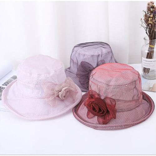 Women Flowers Net yarn Hat Outdoor Sun Sunscreen Collapsible Beach Hat MZ008